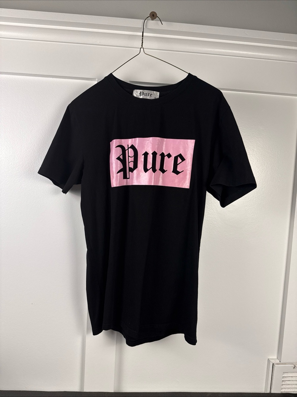 Pure Graphic Tee in Black with Pink Logo size small